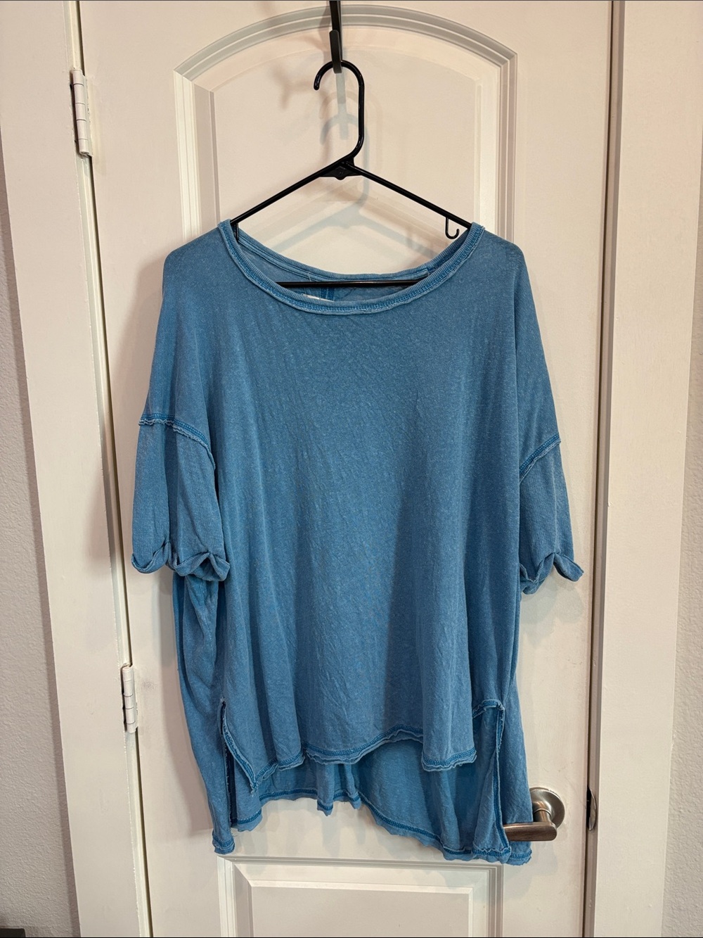 Free People Washed Blue Short Sleeve T-Shirt